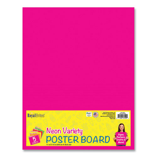Royal Brites Premium Coated Poster Board 11x14 Assorted Neon Colors 5/pack