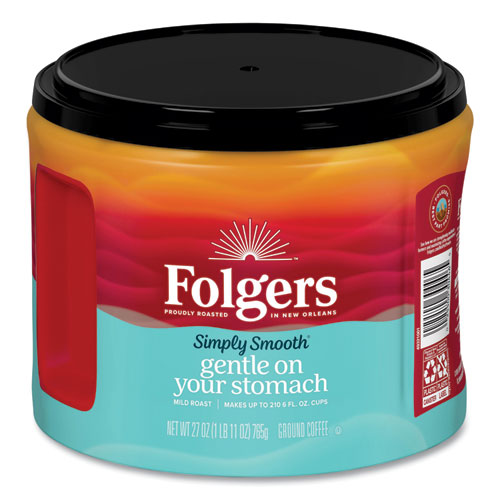 Folgers Simply Smooth Ground Coffee Gentle On Your Stomach 27 Oz Canister 6/Case