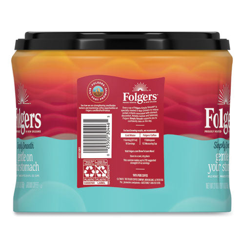 Folgers Simply Smooth Ground Coffee Gentle On Your Stomach 27 Oz Canister 6/Case
