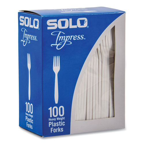 SOLO Impress Heavyweight Full-length Polystyrene Cutlery Fork White 100/box 10 Boxes/Case