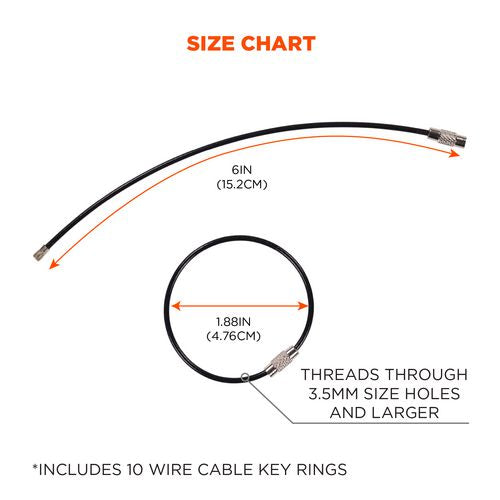 Ergodyne Arsenal 5719 Wire Cable Key Ring 1.88" Dia Iron Black 10/pack