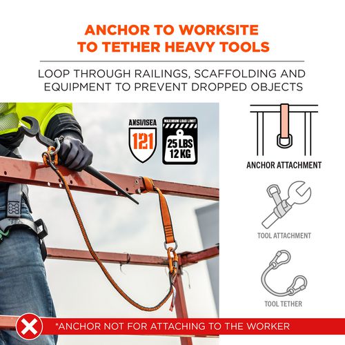 Ergodyne Squids 3174 Anchor Choke Strap For Tool Tethering 25 Lb Max Safe Working Capacity 15" Long Orange Ships In 1-3 Bus Days