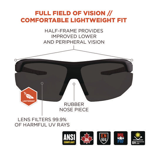 Ergodyne Skullerz Skoll Anti-scratch/anti-fog Safety Glasses Matte Black Nylon Frame Smoke Polycarb Lens Ships In 1-3 Bus Days