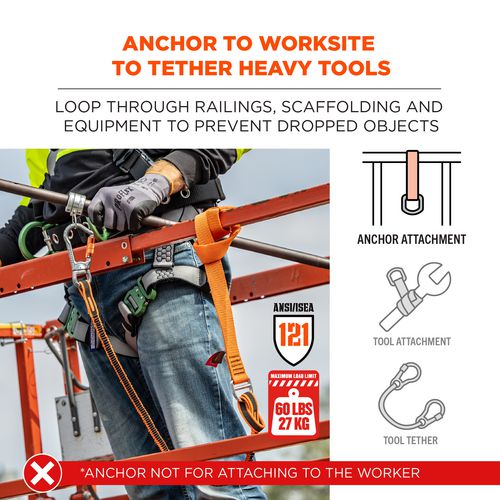 Ergodyne Squids 3177 Anchor Choke Strap For Tool Tethering 60 Lb Max Safe Working Capacity 28" Long Orange Ships In 1-3 Bus Days