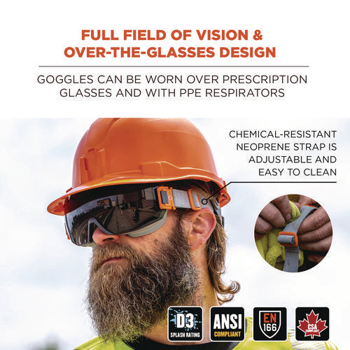 Ergodyne Skullerz Modi Otg Anti-scratch And Enhanced Anti-fog Safety Goggles With Neoprene Strap Smoke Lens Ships In 1-3 Bus Days