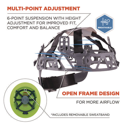 Ergodyne Skullerz 8969 Class E Lightweight Full Brim Hard Hat 6-point Rachet Suspension Lime