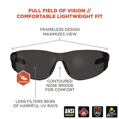 Ergodyne Skullerz Saga Anti-scratch/enhanced Anti-fog Safety Glasses Matte Black Frameless Smoke Polycarb Lensships In 1-3 Bus Days
