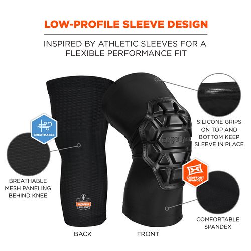 Ergodyne Proflex 550 Padded Knee Sleeves With 3-layer Foam Cap Slip-on X-large+ Black Pair