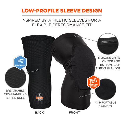 Ergodyne Proflex 525 Lightweight Padded Knee Sleeves Slip-on X-large+ Black Pair