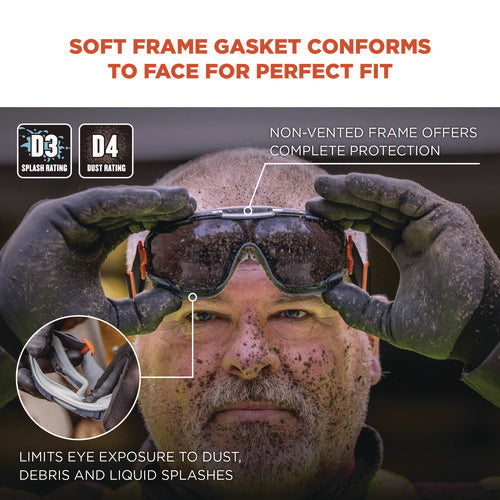 Ergodyne Skullerz Arkyn Anti-scratch And Enhanced Anti-fog Safety Goggles With Elastic Strap Smoke