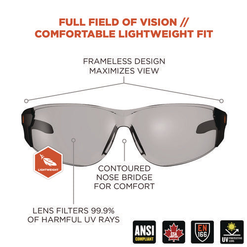 Ergodyne Skullerz Saga Anti-scratch/anti-fog Safety Glasses Matte Black Frameless Indoor/outdoor Polycarb Lensships In 1-3 Bus Days