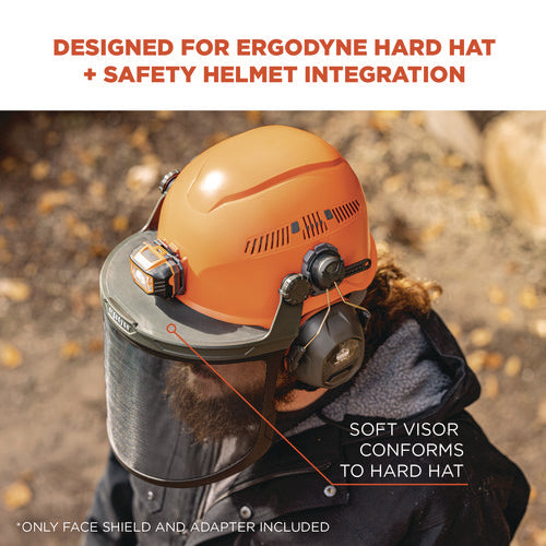 Ergodyne Skullerz 8989 Mesh Face Shield With Adapter For Hard Hat And Safety Helmet Gray