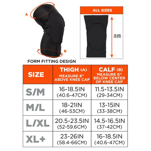 Ergodyne Proflex 525 Lightweight Padded Knee Sleeves Slip-on Medium/large Black Pair