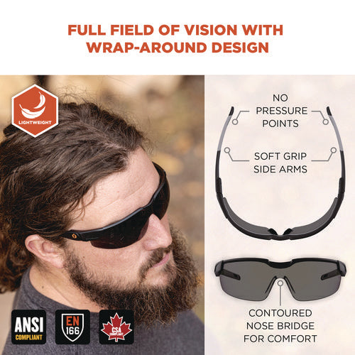 Ergodyne Skullerz Dellenger Anti-scratch/enhanced Anti-fog Safety Glasses Adj Temple/black Framesmoke Polylensships In 1-3 Bus Days