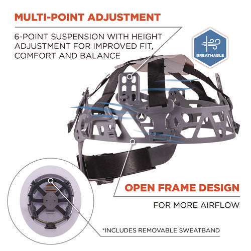 Ergodyne Skullerz 8969 Class E Lightweight Full Brim Hard Hat 6-point Rachet Suspension White