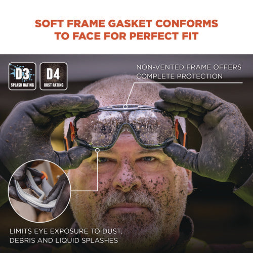 Ergodyne Skullerz Arkyn Anti-scratch And Enhanced Anti-fog Safety Goggles With Elastic Strap Clear