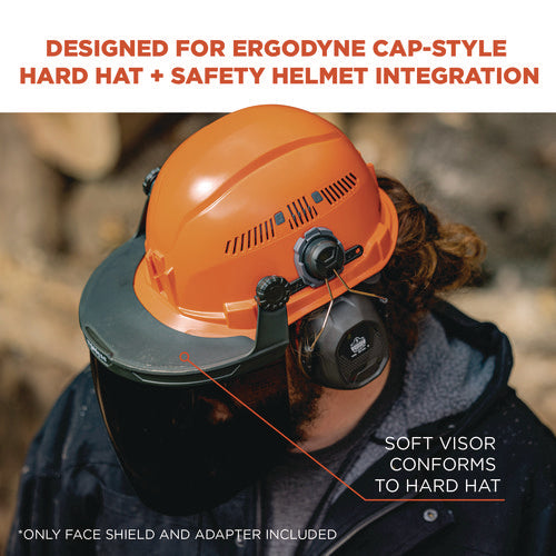 Ergodyne Skullerz 8994 Anti-scratch/anti-fog Hard Hat Face Shield Cap-style/safety Helmet Adapter Smoke Lens Ships In 1-3 Bus Days