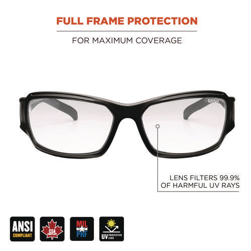 Ergodyne Skullerz Thor Anti-scratch And Enhanced Anti-fog Safety Glasses Black Frame Clear Polycarbonate Lens Ships In 1-3 Bus Days