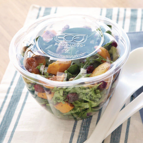 Eco-Products Renewable And Compostable Lids For 24 32 And 48 Oz Salad Bowls Clear Plastic 300/Case