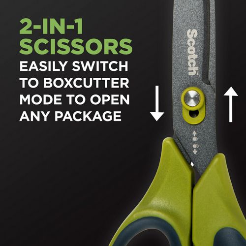 Scotch™ Non-stick Unboxing Scissors 8" Long 2.7" Cut Length Green/black Handle