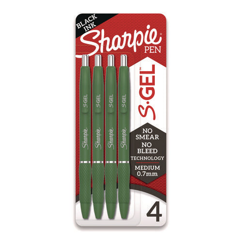 Sharpie S-Gel™ S-gel Fashion Barrel Gel Pen Retractable Medium 0.7 Mm Black Ink Green Barrel 4/pack