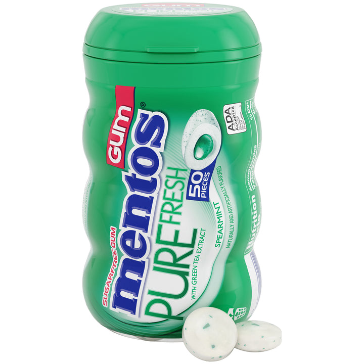 Mentos Sugar Free Pure Fresh Gum Spearmint Curvy Bottle-50 Piece-6/Box-6/Case