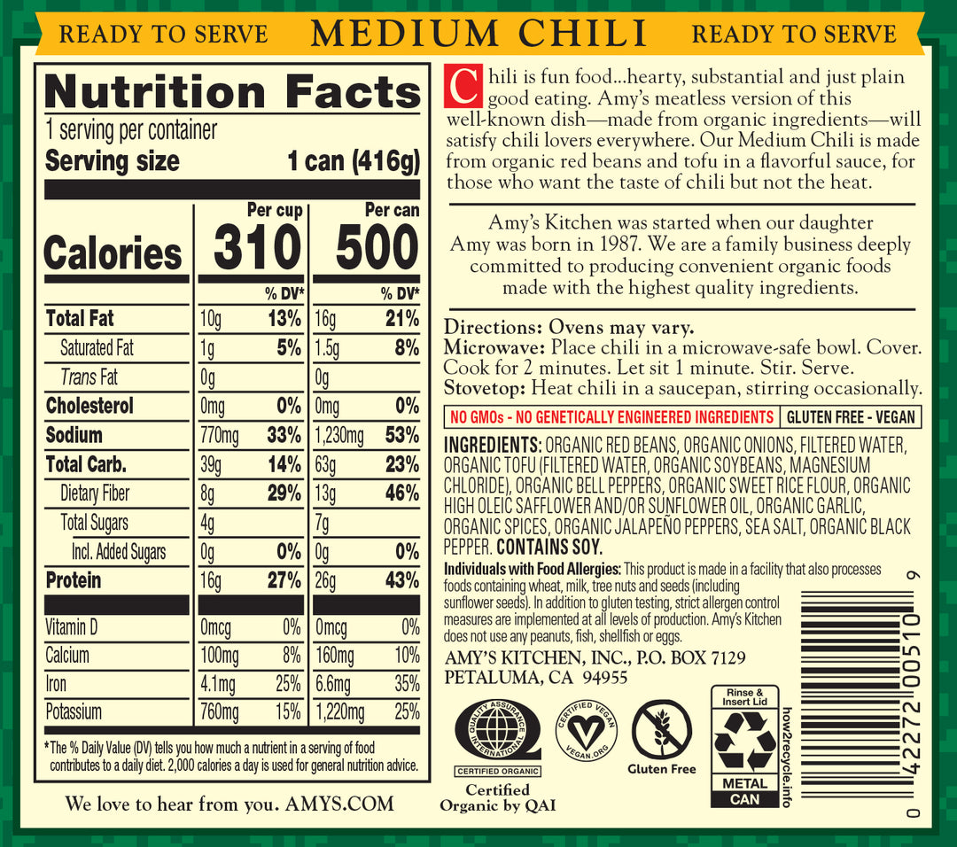 Amy's Chili Medium Organic-14.7 oz.-12/Case