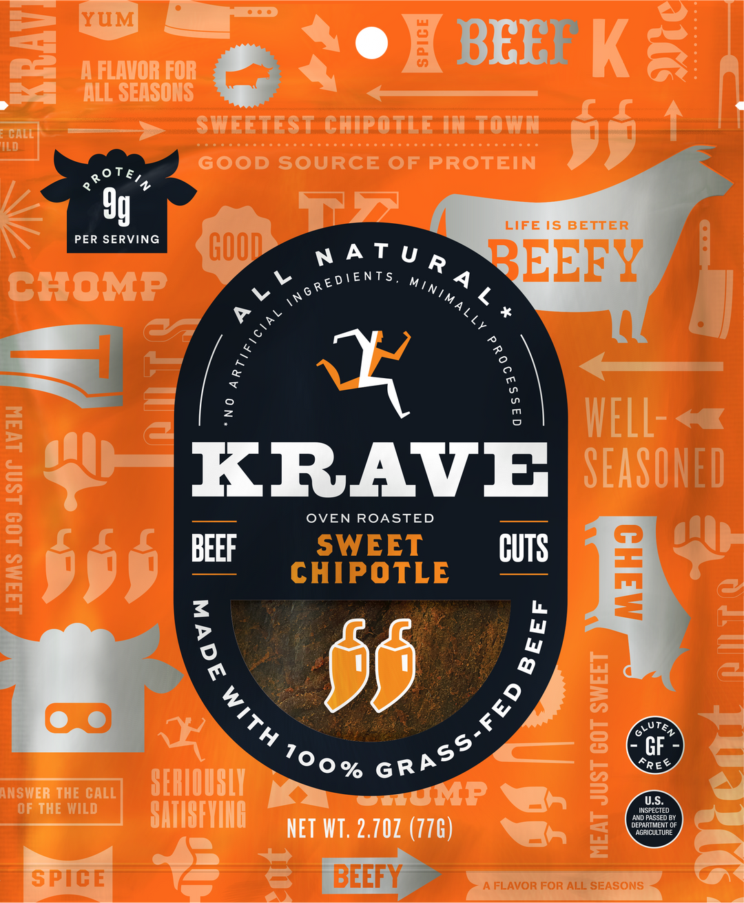 Krave Gourmet Sweet Chipotle Beef Cuts-2.7 oz.-8/Case