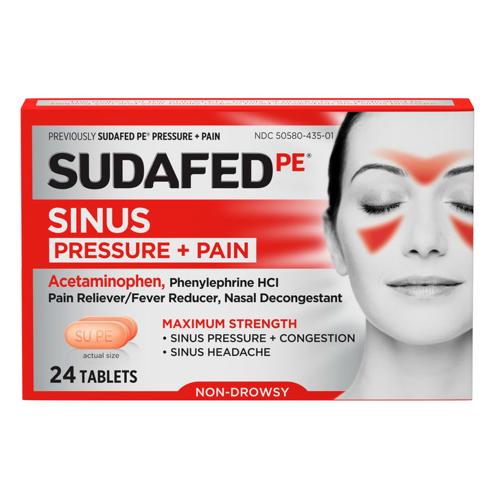 Sudafed Non-Drowsy Pressure & Pain Acetaminophen Caplets-24 Count-6/Box-12/Case
