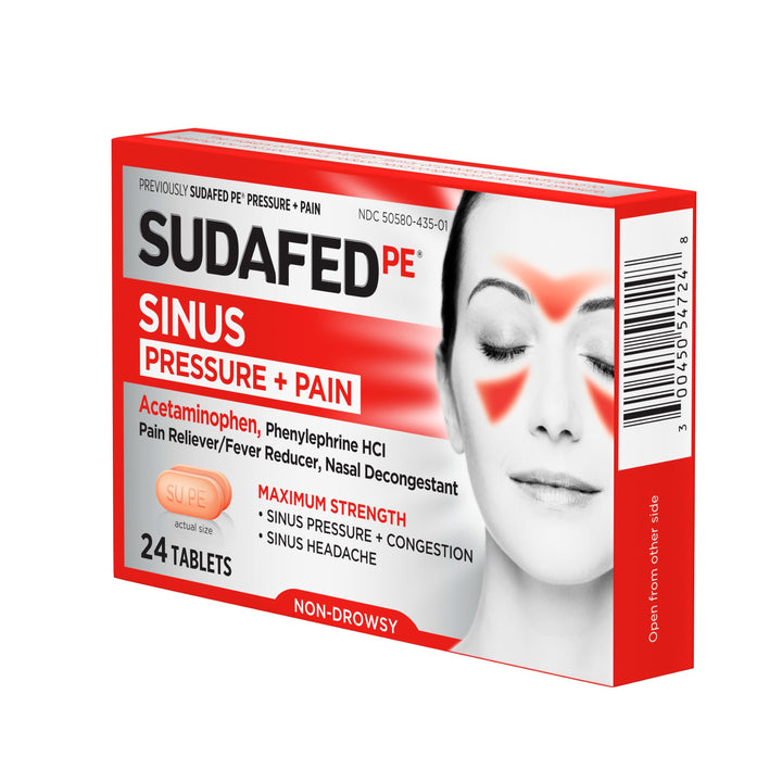 Sudafed Non-Drowsy Pressure & Pain Acetaminophen Caplets-24 Count-6/Box-12/Case