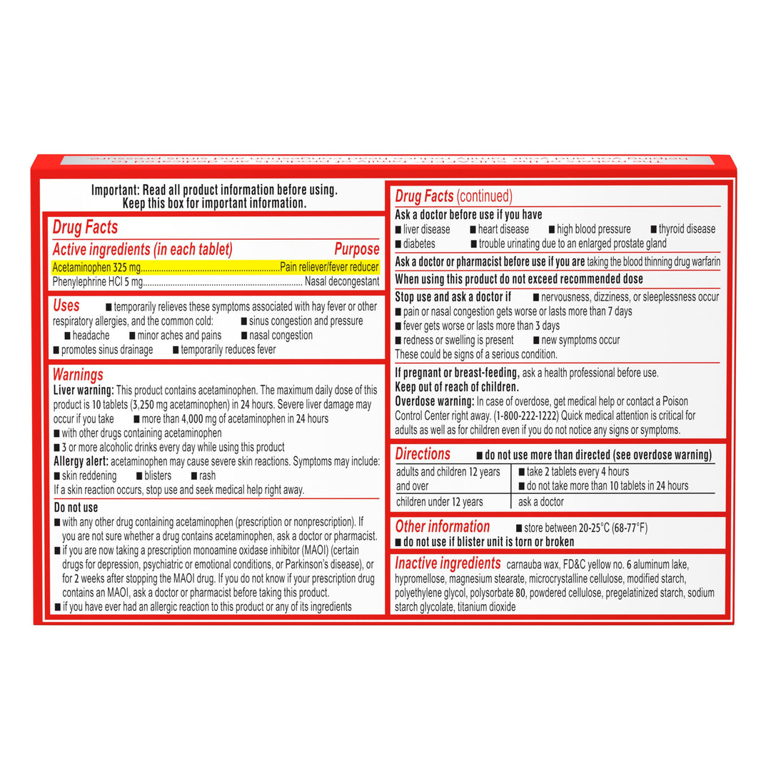Sudafed Non-Drowsy Pressure & Pain Acetaminophen Caplets-24 Count-6/Box-12/Case