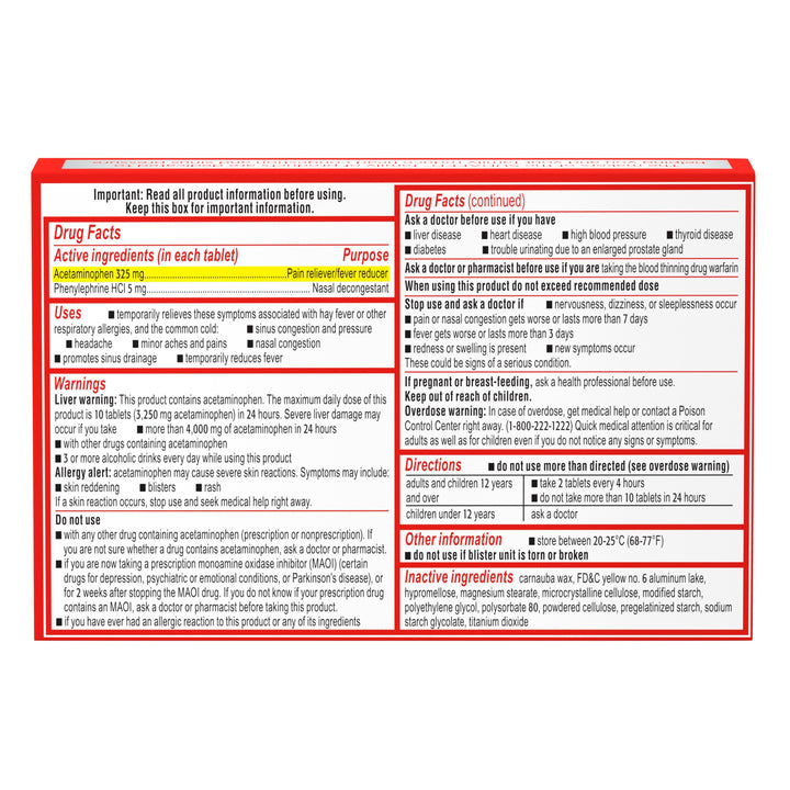 Sudafed Non-Drowsy Pressure & Pain Acetaminophen Caplets-24 Count-6/Box-12/Case