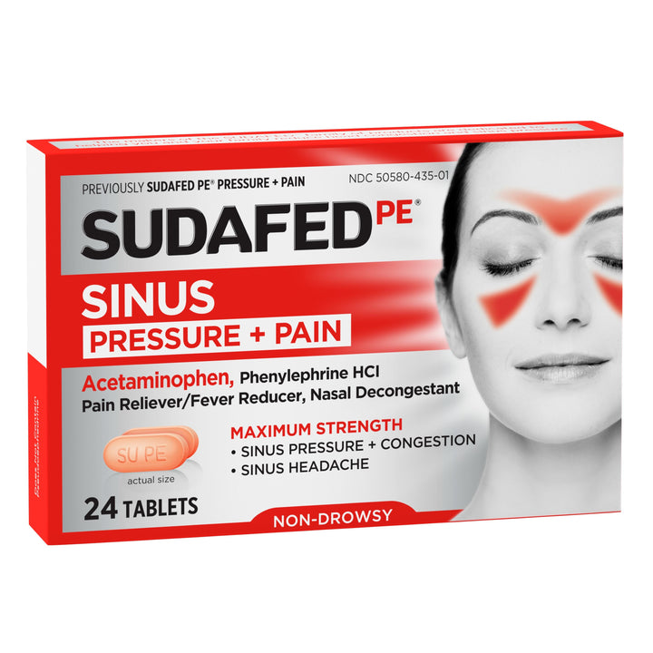 Sudafed Non-Drowsy Pressure & Pain Acetaminophen Caplets-24 Count-6/Box-12/Case