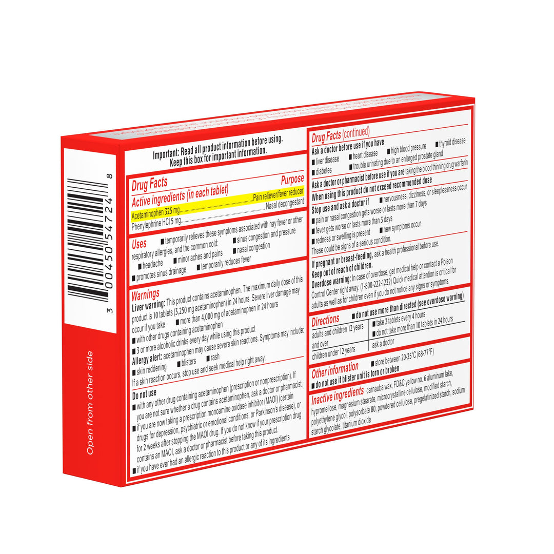 Sudafed Non-Drowsy Pressure & Pain Acetaminophen Caplets-24 Count-6/Box-12/Case