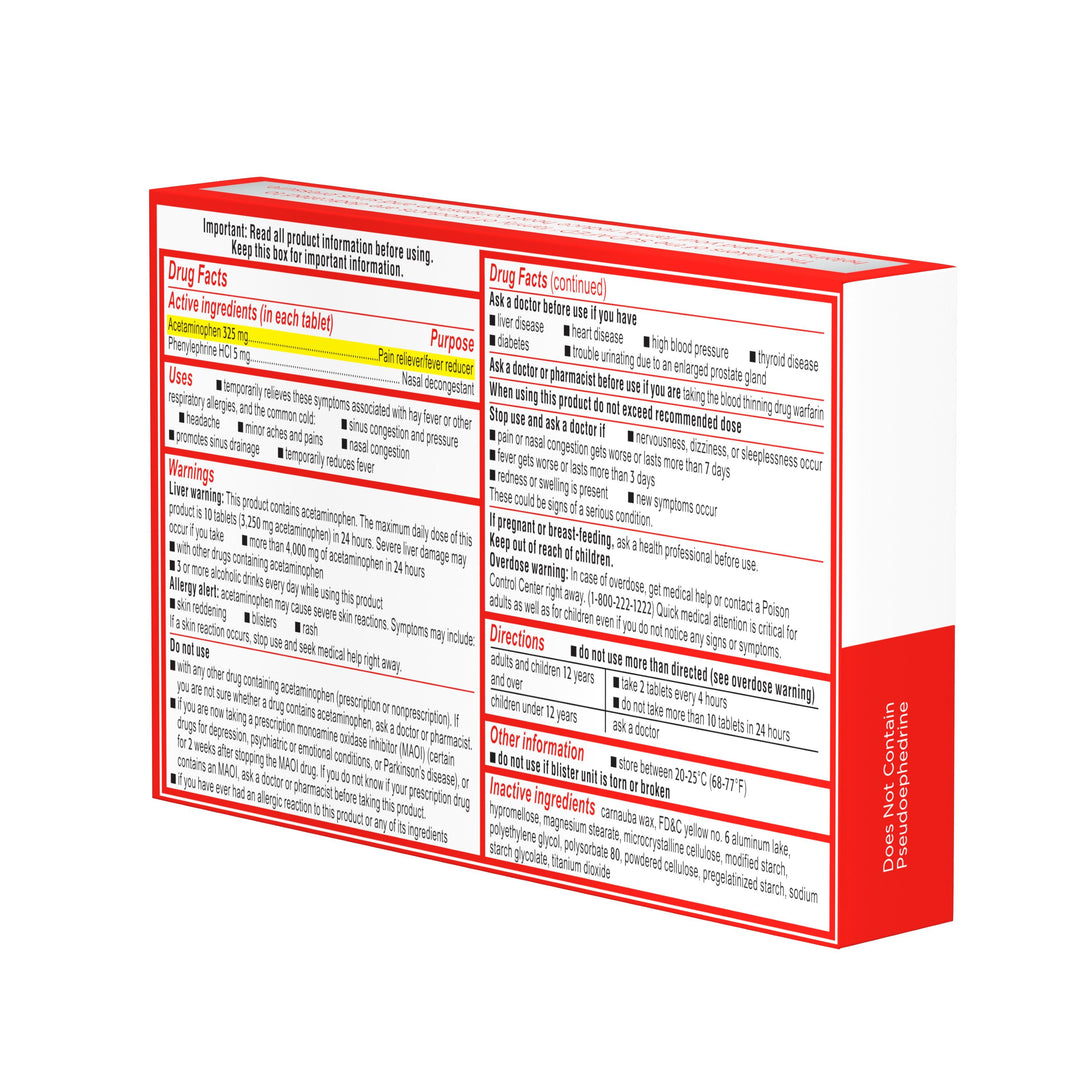 Sudafed Non-Drowsy Pressure & Pain Acetaminophen Caplets-24 Count-6/Box-12/Case
