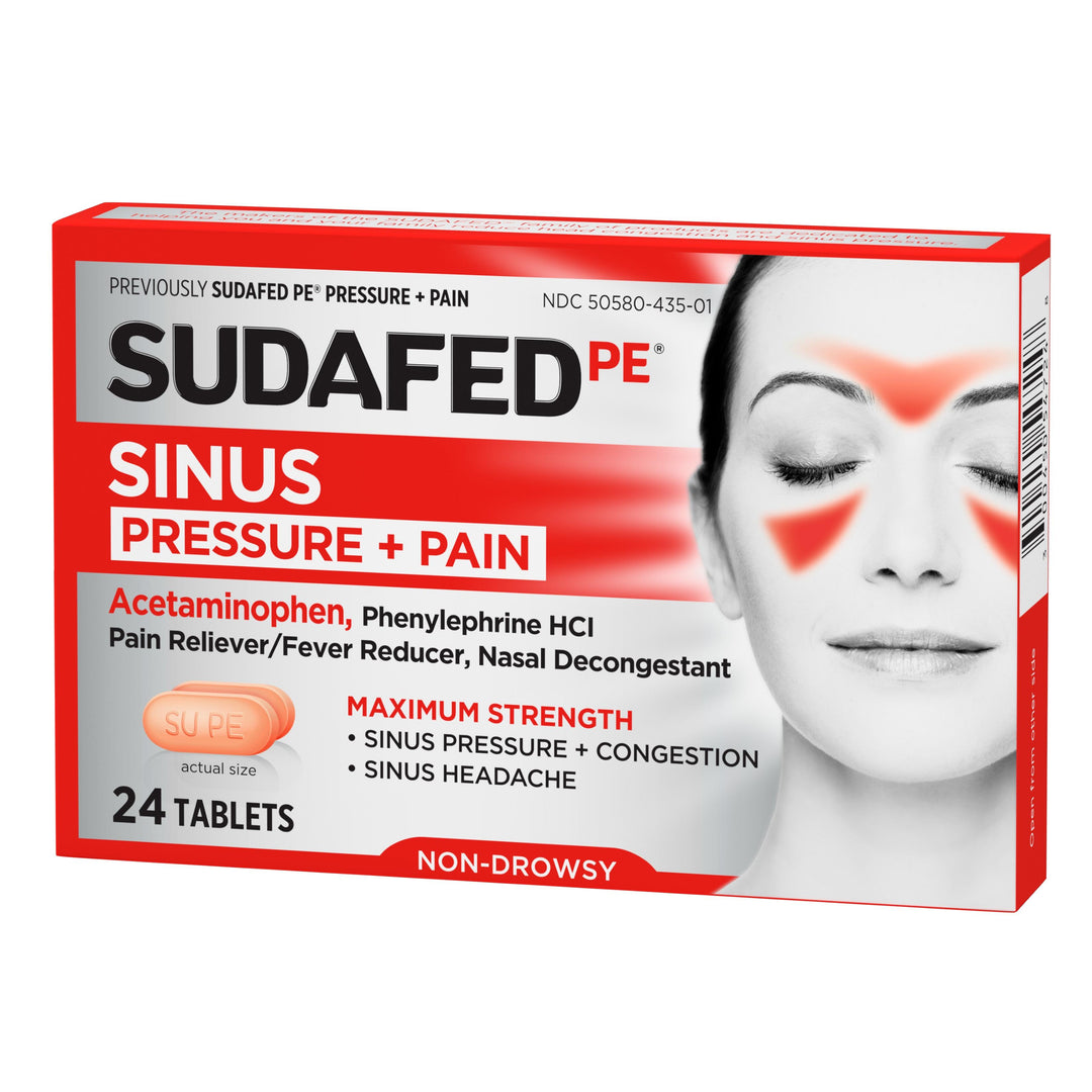 Sudafed Non-Drowsy Pressure & Pain Acetaminophen Caplets-24 Count-6/Box-12/Case