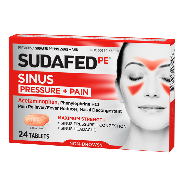 Sudafed Non-Drowsy Pressure & Pain Acetaminophen Caplets-24 Count-6/Box-12/Case