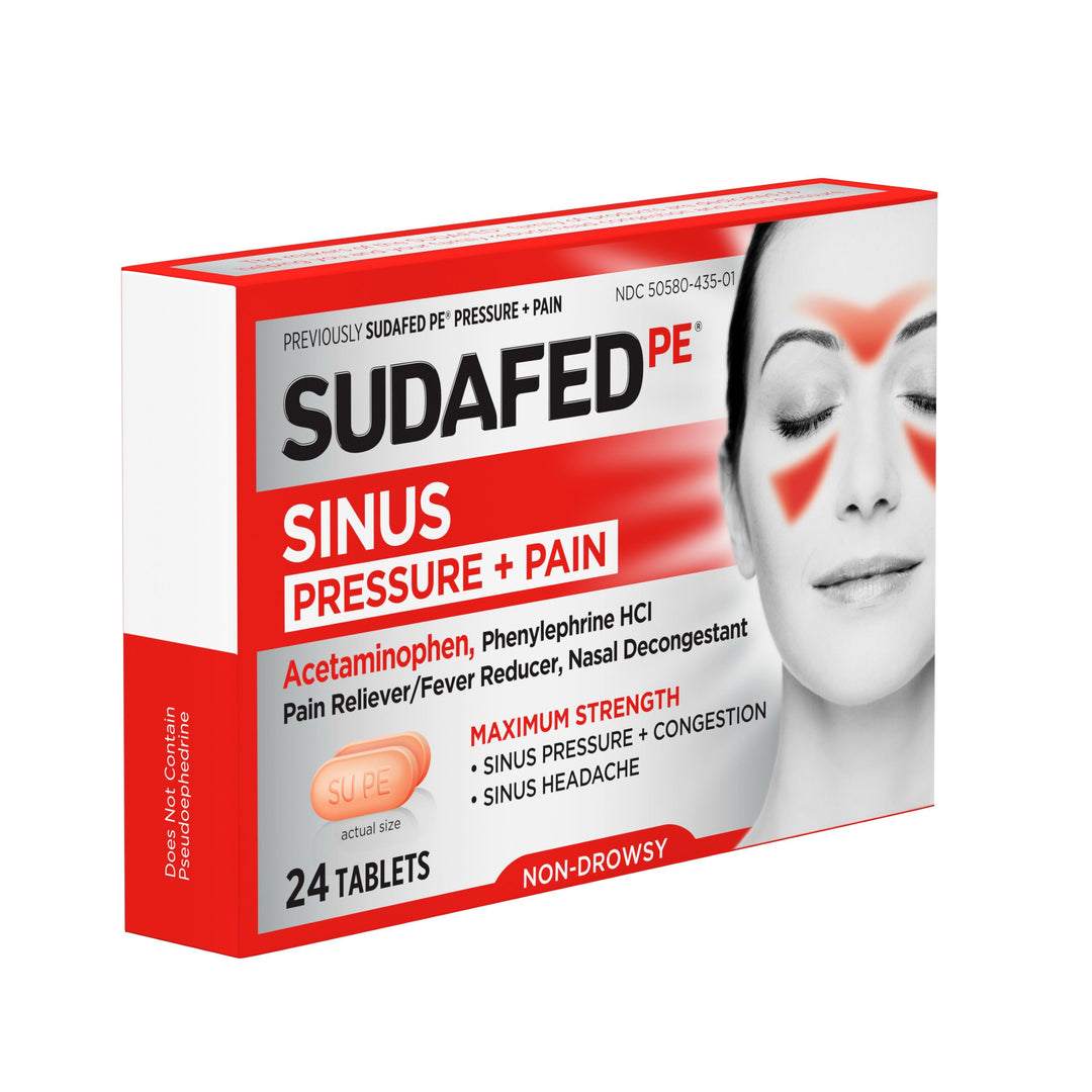 Sudafed Non-Drowsy Pressure & Pain Acetaminophen Caplets-24 Count-6/Box-12/Case