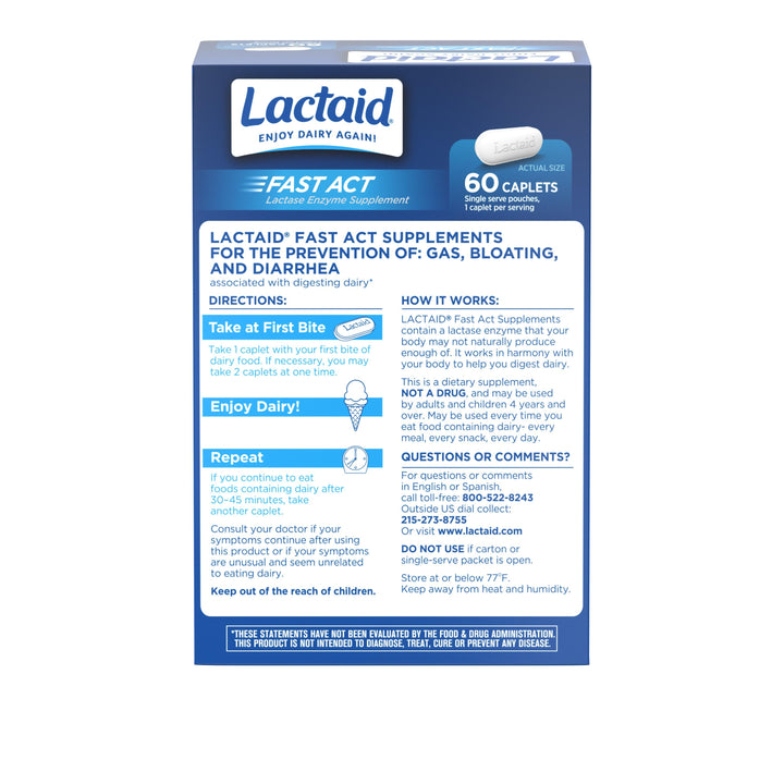 Lactaid Fast Action Caplets-60 Count-3/Box-8/Case