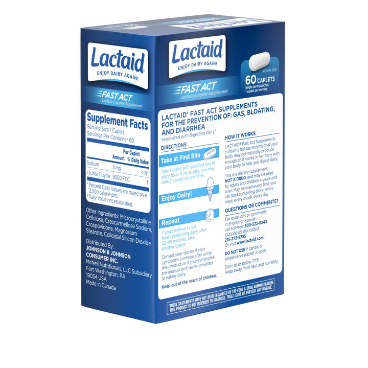 Lactaid Fast Action Caplets-60 Count-3/Box-8/Case