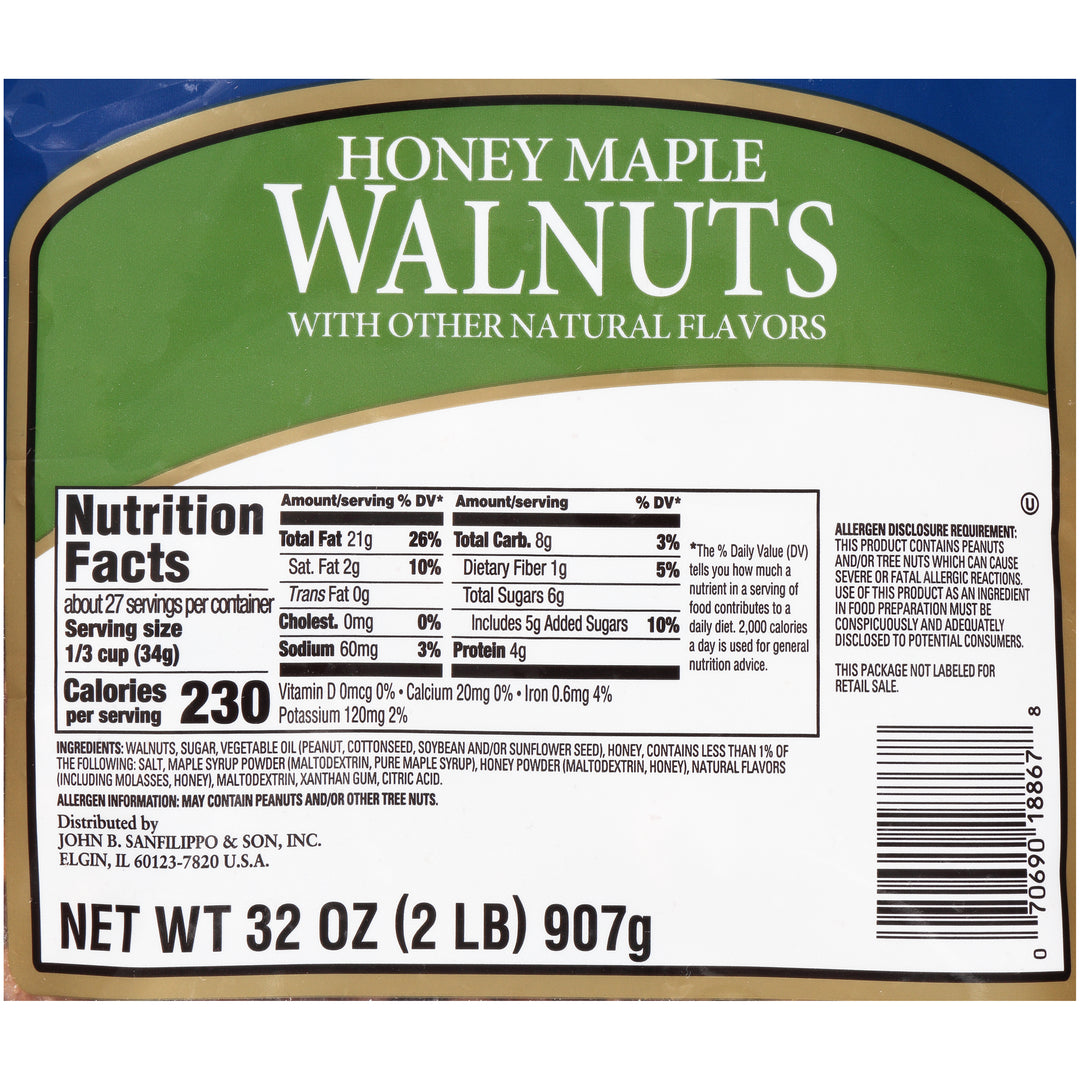 Fisher Honey Maple Walnut Halves And Pieces-32 oz.-3/Case