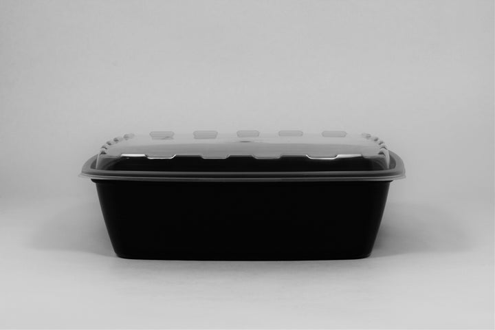 Cubeware 64 oz. Square Container Black Base With Clear Lid-100 Set-1/Case