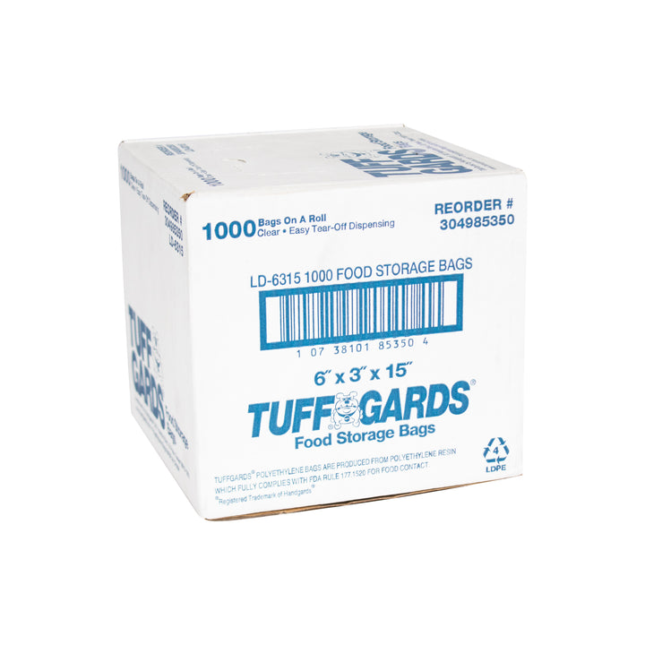 Tuffgards 6 Inch X 3 Inch X 15 Inch .6 Mil Low Density Roll Pack Easy Tear Clear Food Storage Bag-1000 Each-1000/Box-1/Case