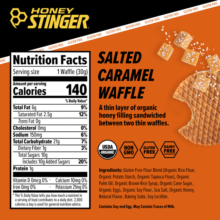 Honey Stinger Organic Gluten Free Salted Caramel Waffle-1.06 oz.-12/Box-8/Case