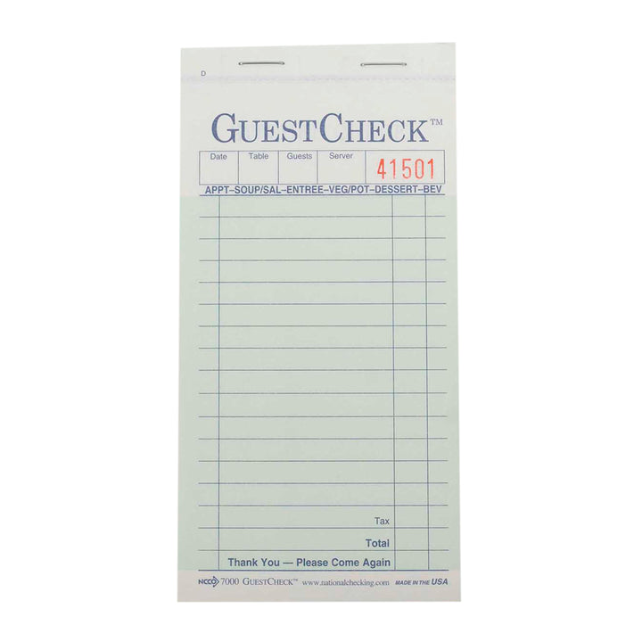 National Checking 3.4 Inch X 6.75 Inch 2 Part Carbonless Green 14 Line Guest Check-2500 Each-1/Case