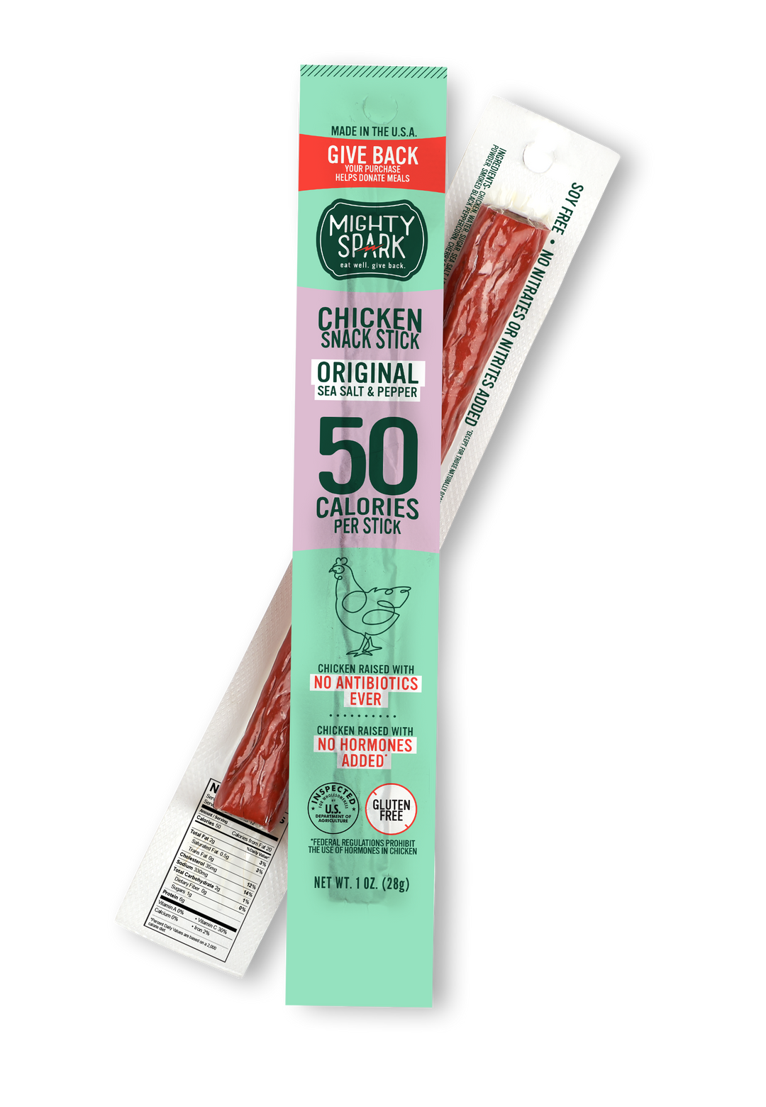Mighty Spark Food Co Original Sea Salt Chicken Snack Sticks-1 oz.-48/Case