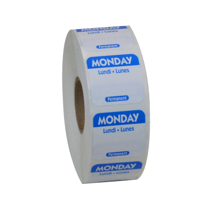 National Checking 1 Inch X 1 Inch Trilingual Blue Monday Permanent Label-1000 Each