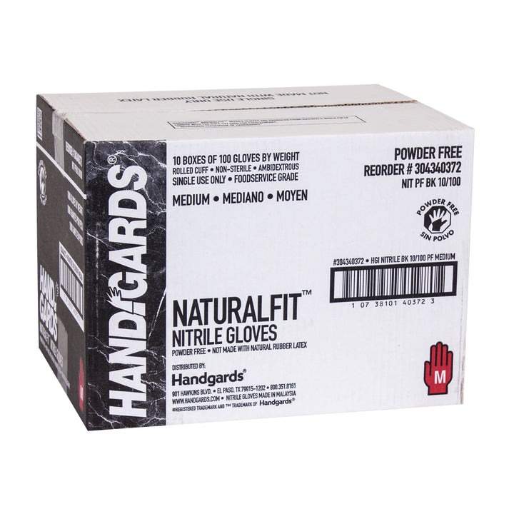 Handgards Naturalfit Nitrile Powder Free Black Medium Glove-100 Each-100/Box-10/Case
