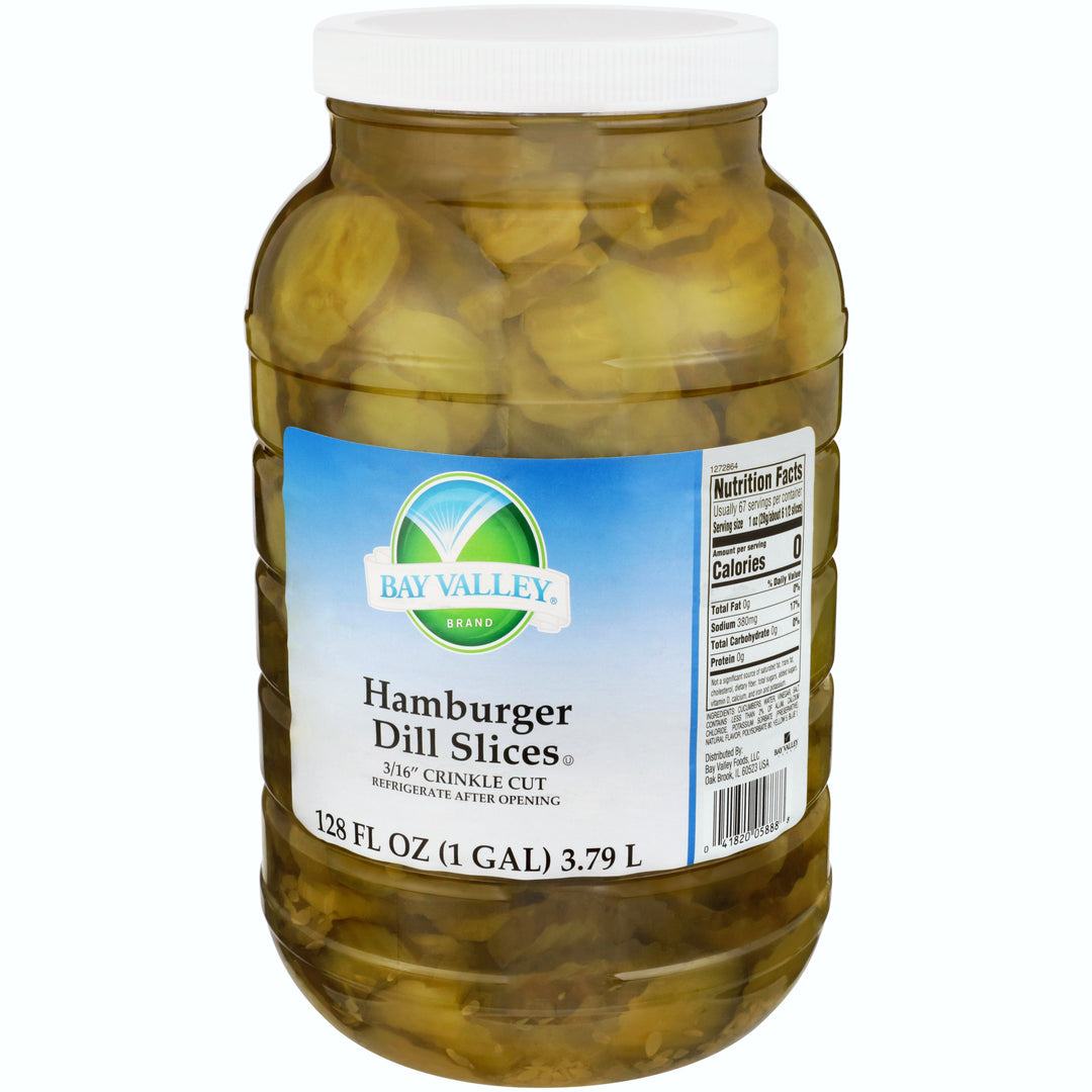 Bay Valley Dill Hamburger 396-450 Count 3/16 Crinkle Cut Pickle Slice Bulk-1 Gallon-4/Case