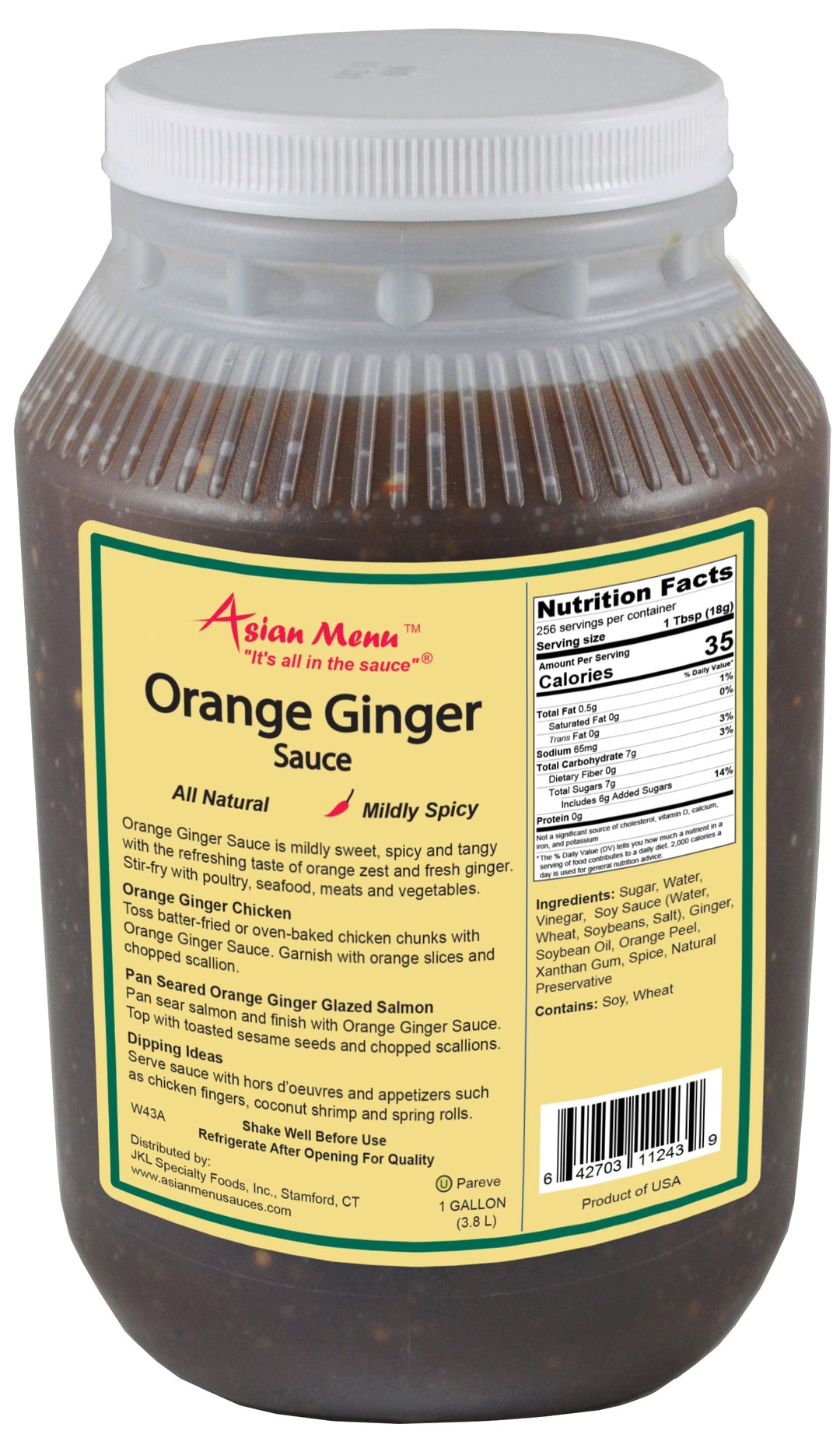 Asian Menu Orange Ginger Sauce All Natural-1 Gallon-2/Case